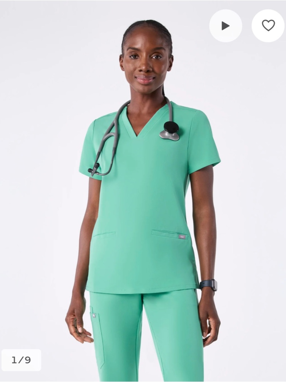 Figs Casma Three-Pocket Scrub Top in Surgical Green Sz M